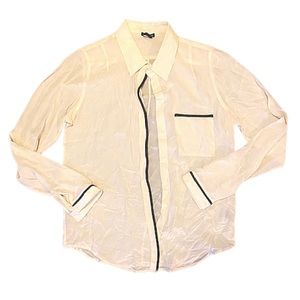 Club Monaco Silk Leather Trim Button Up Blouse sz Small